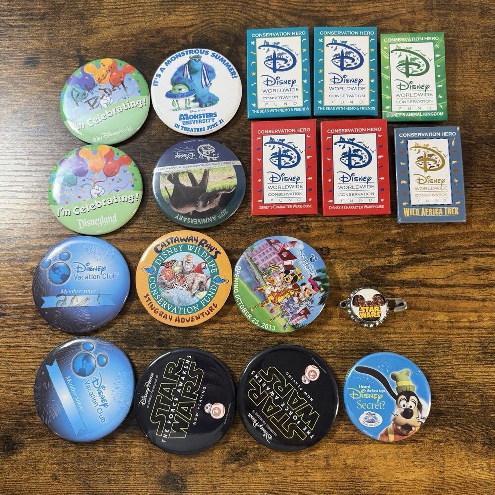 Disney Parks Button Pin Magnet Lot 18 Pc Vacation Club Star Wars Conservation